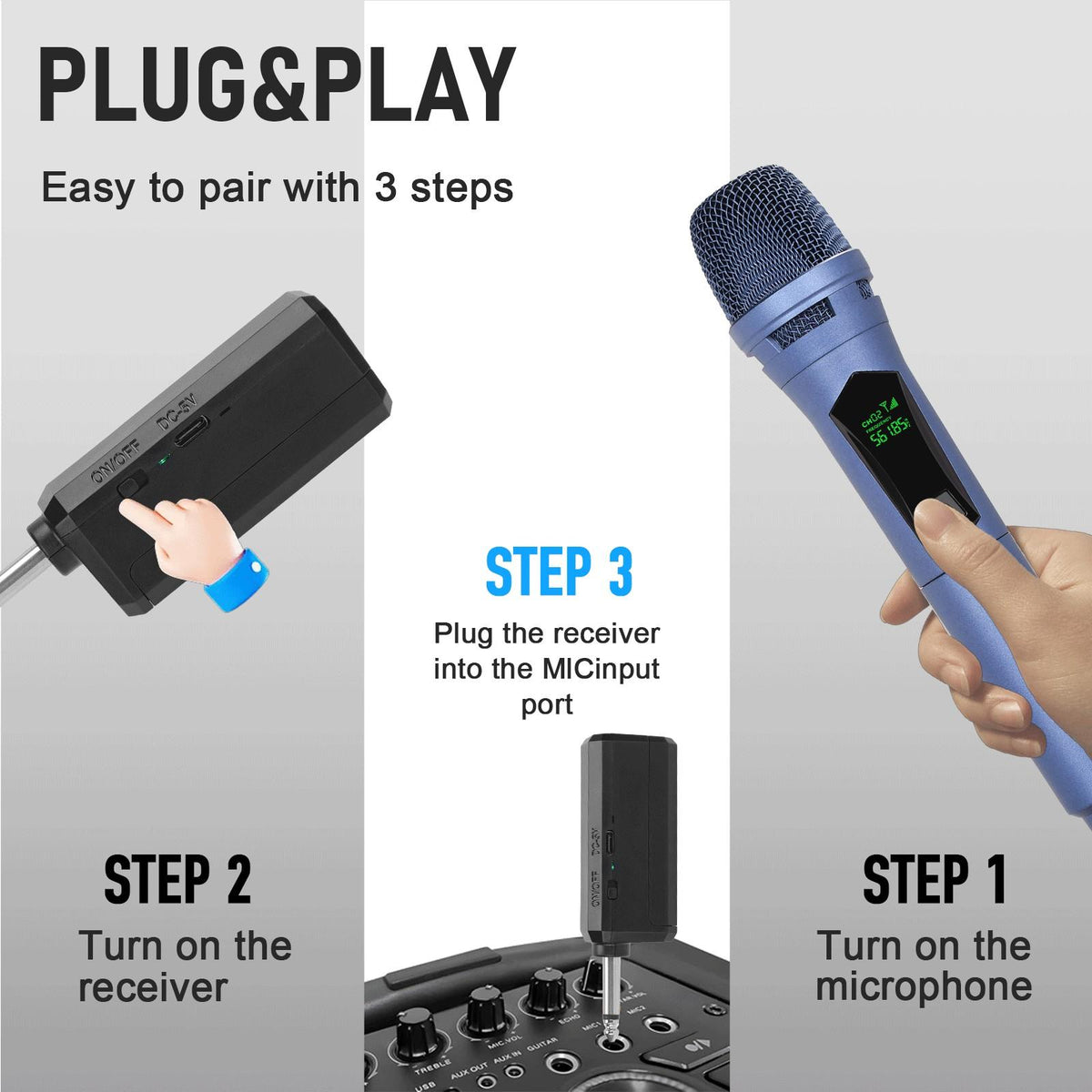 Wireless Handheld Dynamic Microphone, LED Display, Rechargeable, Anti-Interference, Compatible with Audio Mixers, Home Karaoke, Parties, Stage Performances, Wireless Mics