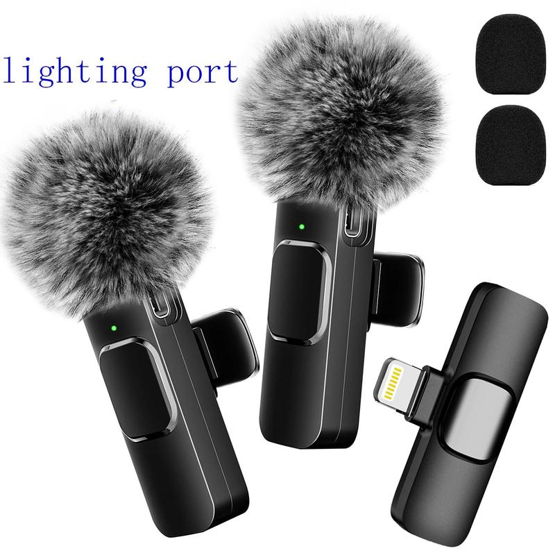 Wireless Lavalier Microphone for iPhone/Smartphone, 2 Mini Lapel Microphones with Clearer Audio for Video Recording, Interview, Vlog,Noise Reduction Device Noise Cancellation Stereo Wireless Lavalier vlogging tools