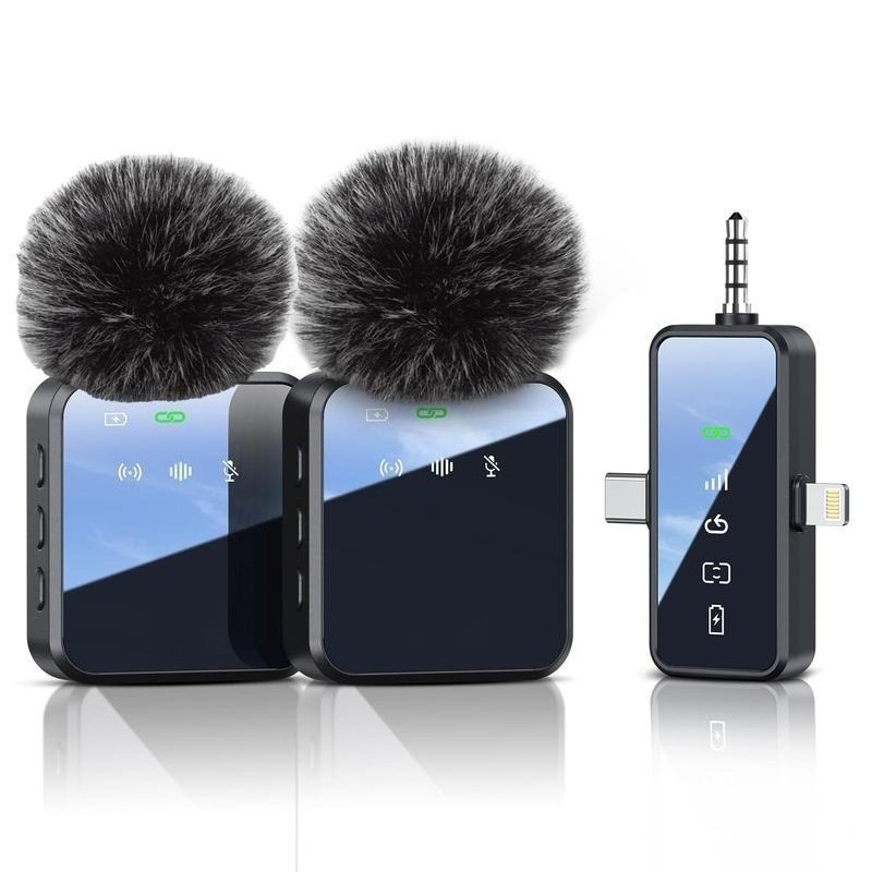 3 in 1 Microphone for iPhone/Android/Camera, 2-Pack Wireless Lavalier MicrophoneWireless Lavalier Microphone, 328ft Transmission, 18H Battery Life, Mini Microphone for Record Interview, Vlogs, YouTube, Tiktok Smartphone Audio
