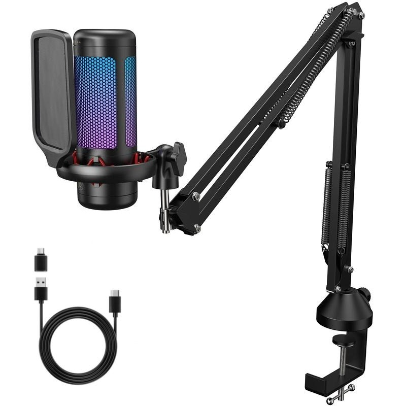 USB Condenser Streaming Gaming Microphone for PC, PS4/PS5 - RGB Lighting, Easy Sound Control, 1-Tap Mute, Mount Adapter, Recording Tools and Gadgets for Vlogging, Live Podcast Cool Gadgets Equipment, Gift Ideas
