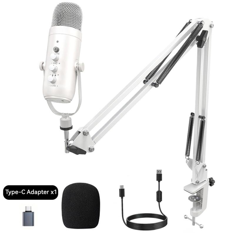 Cardioid Gaming Condenser Microphone Kit with Boom Arm, Mic Clamp, USB Audio Cable, Type-C Adapter, Mute Button, Echo Volume Gain Knob, Monitor Adjustment - 3.5mm Jack, High SPL Handling, Manual, for Phone/PC/Tablets Live Streaming, Podcast Setup