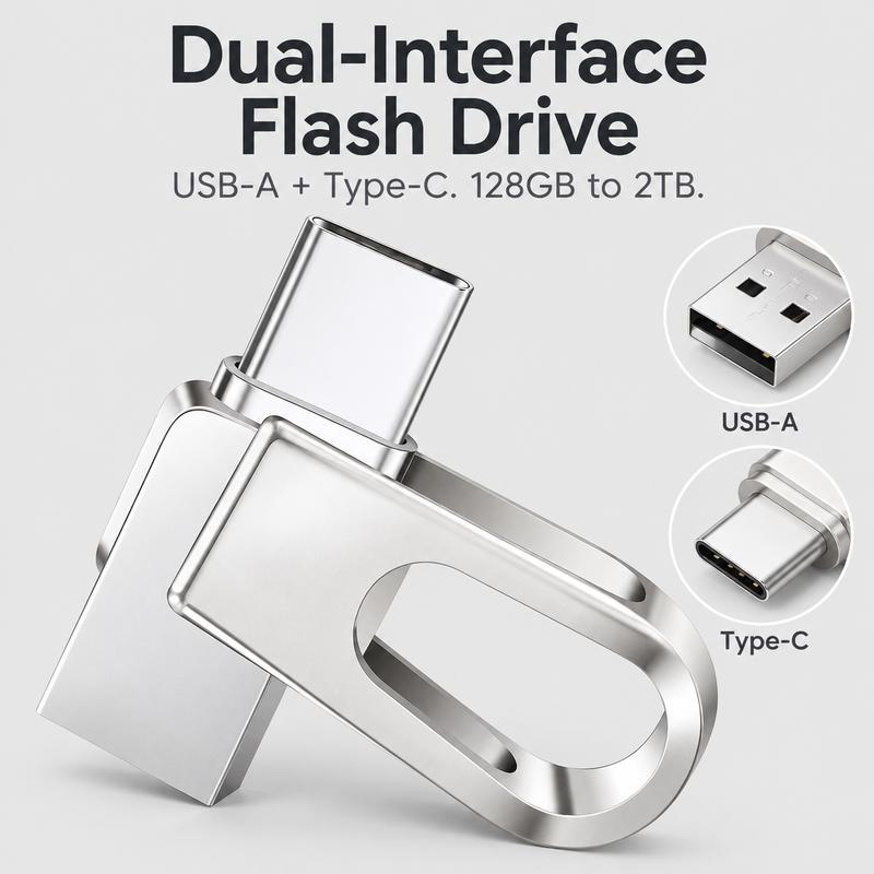 【Actual capacity】Swivel Metal Dual USB-C & USB-A OTG Flash Drive, Up to 100MB/S Reading for iPhone 18 Pro Max/18 Pro/17/16/15, Samsung Galaxy, iPad, Computer