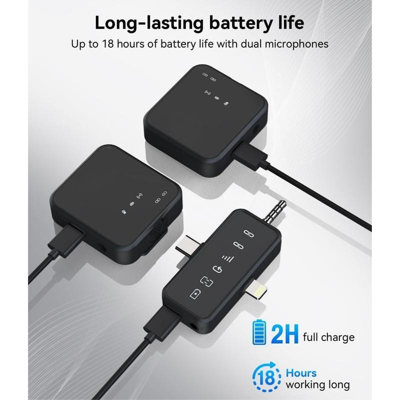 3 in 1 Microphone for iPhone/Android/Camera, 2-Pack Wireless Lavalier MicrophoneWireless Lavalier Microphone, 328ft Transmission, 18H Battery Life, Mini Microphone for Record Interview, Vlogs, YouTube, Tiktok Smartphone Audio