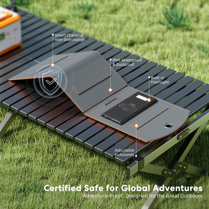 14W High Efficiency Monocrystalline Foldable Solar Panels - 14W Output Portable Charger for Camping, Hiking, USB-C Fast Charging for iPhone, Samsung, iPad, Tablets