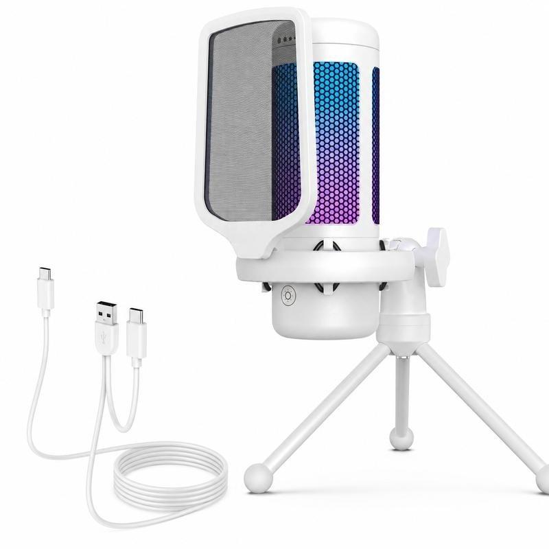 USB Condenser Streaming Gaming Microphone for PC, PS4/PS5 - RGB Lighting, Easy Sound Control, 1-Tap Mute, Mount Adapter, Recording Tools and Gadgets for Vlogging, Live Podcast Cool Gadgets Equipment, Gift Ideas