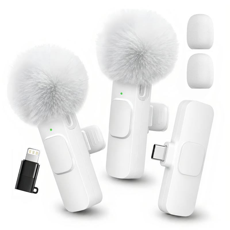 Mini Wireless Lavalier Microphone 2 Pcs Set for iPhone/Android Smartphones, USB-C Lapel Mic with ABS, Clip, USB Cable, 1-Touch Recording, Mute, Plug & Record Fast, Camera-Compatible Plug-and-Play Vlogging Equipment