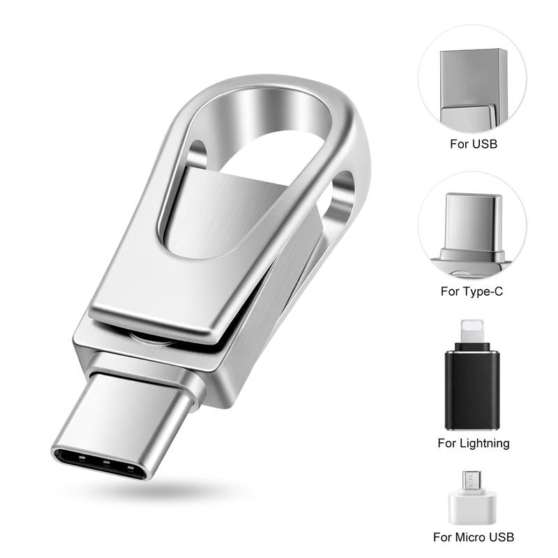 【Actual capacity】64GB/128GB/256GB 2-in-1 USB 2.0 Flash Drive, Dual USB-C and USB-A OTG Memory Stick with Lightning and Micro USB Adapters for iPhone, iPad, Android Phones, Tablets, MacBook and PC