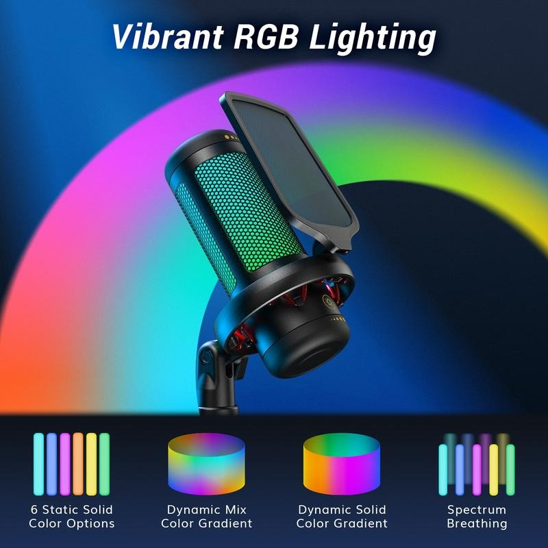 USB Condenser Streaming Gaming Microphone for PC, PS4/PS5 - RGB Lighting, Easy Sound Control, 1-Tap Mute, Mount Adapter, Recording Tools and Gadgets for Vlogging, Live Podcast Cool Gadgets Equipment, Gift Ideas