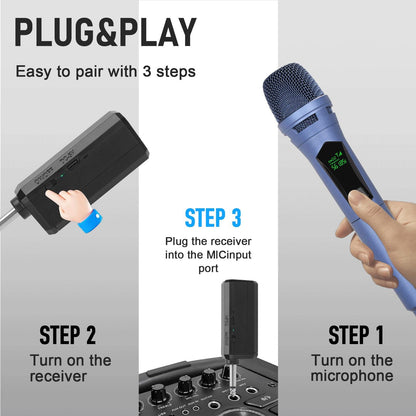 Wireless Handheld Dynamic Microphone, LED Display, Rechargeable, Anti-Interference, Compatible with Audio Mixers, Home Karaoke, Parties, Stage Performances, Wireless Mics