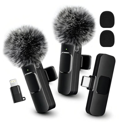 Mini Wireless Lavalier Microphone 2 Pcs Set for iPhone/Android Smartphones, USB-C Lapel Mic with ABS, Clip, USB Cable, 1-Touch Recording, Mute, Plug & Record Fast, Camera-Compatible Plug-and-Play Vlogging Equipment