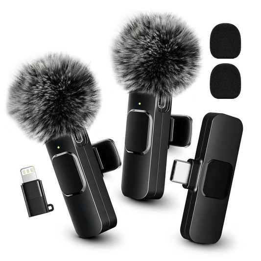 Mini Wireless Lavalier Microphone 2 Pcs Set for iPhone/Android Smartphones, USB-C Lapel Mic with ABS, Clip, USB Cable, 1-Touch Recording, Mute, Plug & Record Fast, Camera-Compatible Plug-and-Play Vlogging Equipment