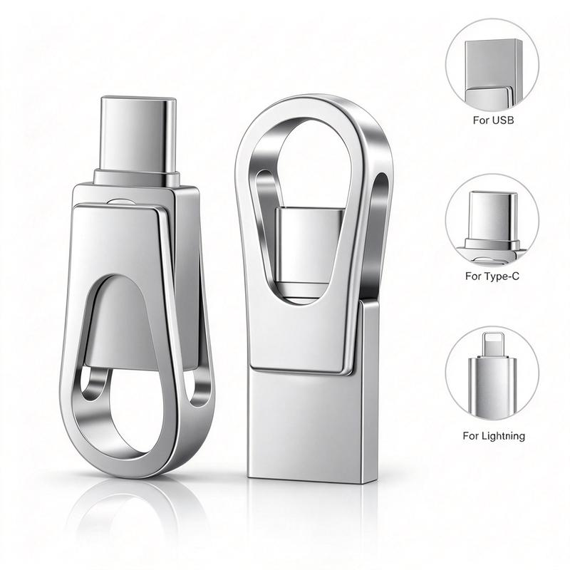 【Actual capacity】3-in-1 Dual USB OTG Type-C Flash Drive. USB 3.0 enables fast file transfers, compatible with Android, iOS,  phones and computers.