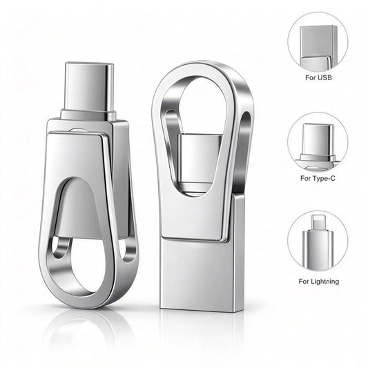 【Actual capacity】3-in-1 Dual USB OTG Type-C Flash Drive. USB 3.0 enables fast file transfers, compatible with Android, iOS,  phones and computers.