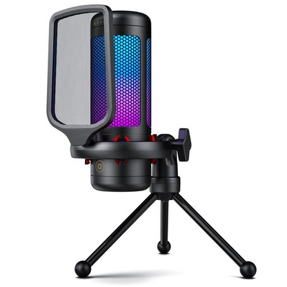 USB Condenser Streaming Gaming Microphone for PC, PS4/PS5 - RGB Lighting, Easy Sound Control, 1-Tap Mute, Mount Adapter, Recording Tools and Gadgets for Vlogging, Live Podcast Cool Gadgets Equipment, Gift Ideas