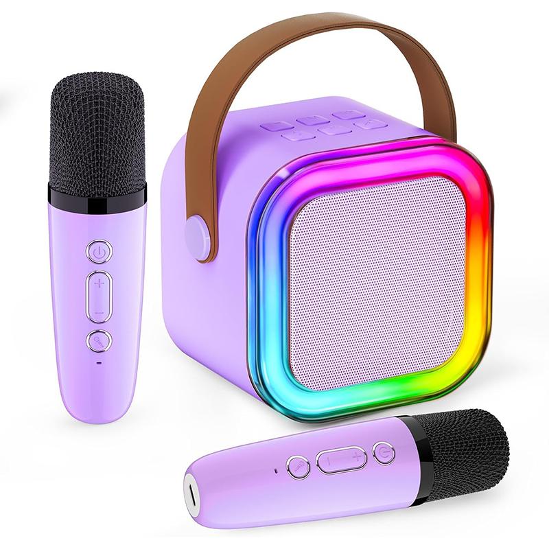 Kids Toy Mini Portable Karaoke Machine with 2 Wireless Mics, Bluetooth Speaker, 5 Voice Effects, Color Disco LED Lights, 6-10h Rechargeable Battery, TF/USB/AUX Input, Easy Operation - TV Compatible Unisex Birthday Gift for 9-10 Boys & Girls