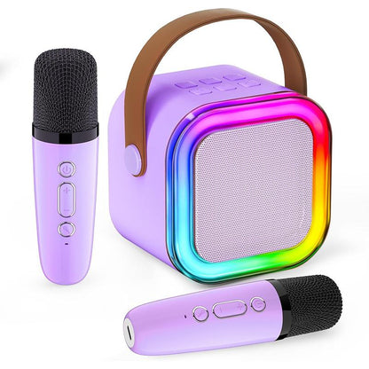 Kids Toy Mini Portable Karaoke Machine with 2 Wireless Mics, Bluetooth Speaker, 5 Voice Effects, Color Disco LED Lights, 6-10h Rechargeable Battery, TF/USB/AUX Input, Easy Operation - TV Compatible Unisex Birthday Gift for 9-10 Boys & Girls
