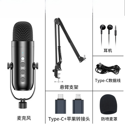 Cardioid Gaming Condenser Microphone Kit with Boom Arm, Mic Clamp, USB Audio Cable, Type-C Adapter, Mute Button, Echo Volume Gain Knob, Monitor Adjustment - 3.5mm Jack, High SPL Handling, Manual, for Phone/PC/Tablets Live Streaming, Podcast Setup