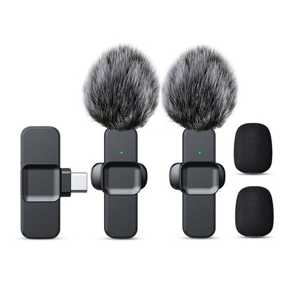 Wireless Lavalier Microphone, Plug-and-Play, Portable Mini Wireless Mic for Mobile Live Streaming/Video Recording, Pink & White, Portable Rechargeable Mic, Rechargeable Wireless Mics