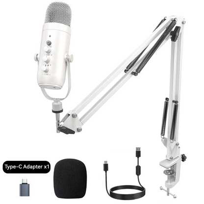 Cardioid Gaming Condenser Microphone Kit with Boom Arm, Mic Clamp, USB Audio Cable, Type-C Adapter, Mute Button, Echo Volume Gain Knob, Monitor Adjustment - 3.5mm Jack, High SPL Handling, Manual, for Phone/PC/Tablets Live Streaming, Podcast Setup