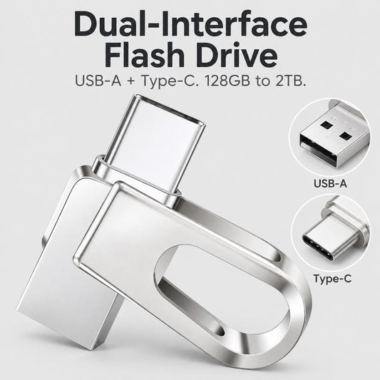 【Actual capacity】Swivel Metal Dual USB-C & USB-A OTG Flash Drive, Up to 100MB/S Reading for iPhone 18 Pro Max/18 Pro/17/16/15, Samsung Galaxy, iPad, Computer
