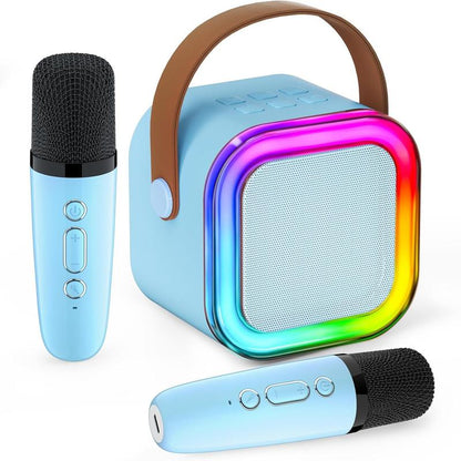 Kids Toy Mini Portable Karaoke Machine with 2 Wireless Mics, Bluetooth Speaker, 5 Voice Effects, Color Disco LED Lights, 6-10h Rechargeable Battery, TF/USB/AUX Input, Easy Operation - TV Compatible Unisex Birthday Gift for 9-10 Boys & Girls