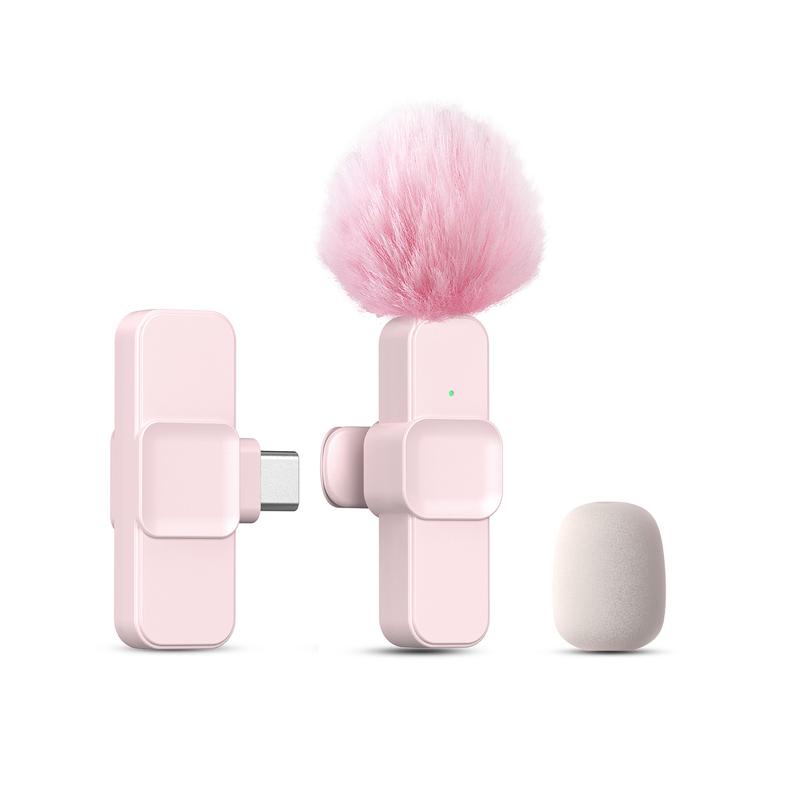 Wireless Lavalier Microphone, Plug-and-Play, Portable Mini Wireless Mic for Mobile Live Streaming/Video Recording, Pink & White, Portable Rechargeable Mic, Rechargeable Wireless Mics