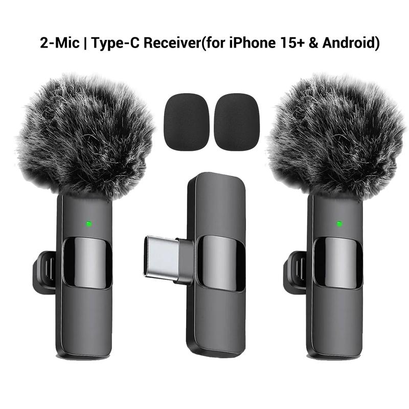 Wireless Lavalier Microphone Clip, Compatible with iPhone & Android, Plug-And-Play Lapel Mic for Video Recording, Podcasts, Vlogs, Tiktok & Teaching, Wireless Mics