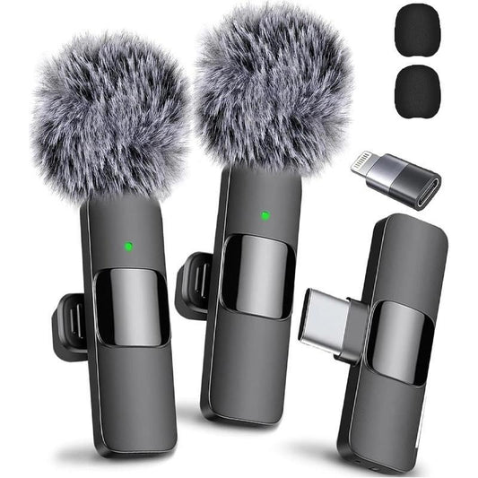 2-Pack Cordless Lavalier Microphones - Mini Clip-On Mics for iPhone, Android, iPad, Podcast Setup, Streaming Setup, Watch Party, USB Type-C Compatible, Cordless Mics, Rechargeable Wireless Mic