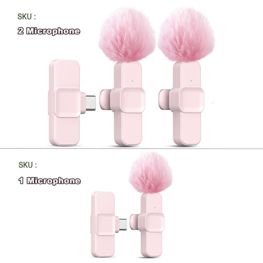 Wireless Lavalier Microphone, Plug-and-Play, Portable Mini Wireless Mic for Mobile Live Streaming/Video Recording, Pink & White, Portable Rechargeable Mic, Rechargeable Wireless Mics