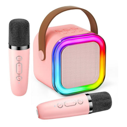 Kids Toy Mini Portable Karaoke Machine with 2 Wireless Mics, Bluetooth Speaker, 5 Voice Effects, Color Disco LED Lights, 6-10h Rechargeable Battery, TF/USB/AUX Input, Easy Operation - TV Compatible Unisex Birthday Gift for 9-10 Boys & Girls