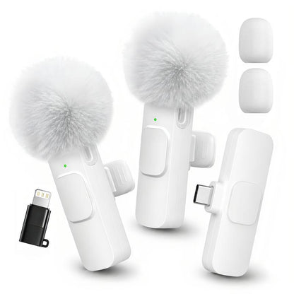 Mini Wireless Lavalier Microphone 2 Pcs Set for iPhone/Android Smartphones, USB-C Lapel Mic with ABS, Clip, USB Cable, 1-Touch Recording, Mute, Plug & Record Fast, Camera-Compatible Plug-and-Play Vlogging Equipment