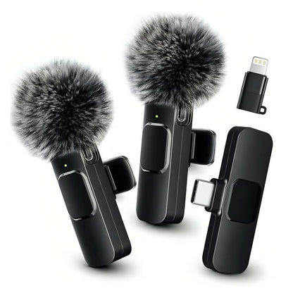 Mini Wireless Lavalier Microphone 2 Pcs Set for iPhone/Android Smartphones, USB-C Lapel Mic with ABS, Clip, USB Cable, 1-Touch Recording, Mute, Plug & Record Fast, Camera-Compatible Plug-and-Play Vlogging Equipment