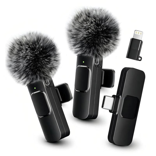 Mini Wireless Lavalier Microphone 2 Pcs Set for iPhone/Android Smartphones, USB-C Lapel Mic with ABS, Clip, USB Cable, 1-Touch Recording, Mute, Plug & Record Fast, Camera-Compatible Plug-and-Play Vlogging Equipment