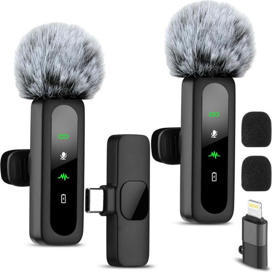 Portable Compact USB-C Lapel Lavalier Microphone - Rechargeable Dual Mics Clip-On Recording Device for Content Creators, USB-C Receiver, Plug-Connector Cable, Noise-Reducing, Fast-Charging Batteries, Easy Android Connection, Clothes-Mountable Audios Bluet