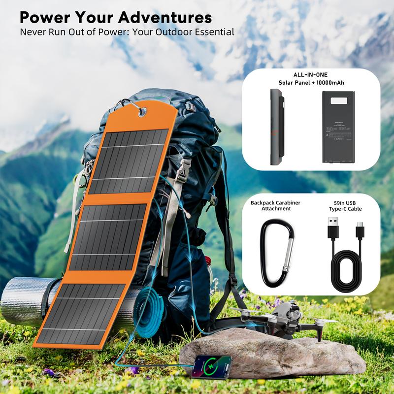 14W High Efficiency Monocrystalline Foldable Solar Panels - 14W Output Portable Charger for Camping, Hiking, USB-C Fast Charging for iPhone, Samsung, iPad, Tablets