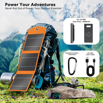 14W High Efficiency Monocrystalline Foldable Solar Panels - 14W Output Portable Charger for Camping, Hiking, USB-C Fast Charging for iPhone, Samsung, iPad, Tablets