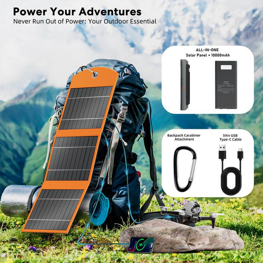 14W High Efficiency Monocrystalline Foldable Solar Panels - 14W Output Portable Charger for Camping, Hiking, USB-C Fast Charging for iPhone, Samsung, iPad, Tablets