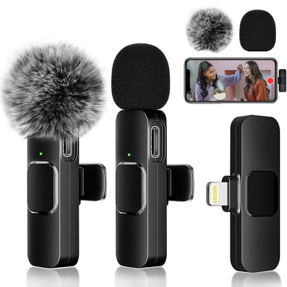 2 pcs Wireless Lavalier Microphones for iPhone, Android, iPad - Mini Wireless Clip-on Microphones Crystal Clear Sound Quality for Recording, Live Streaming,Vlog
