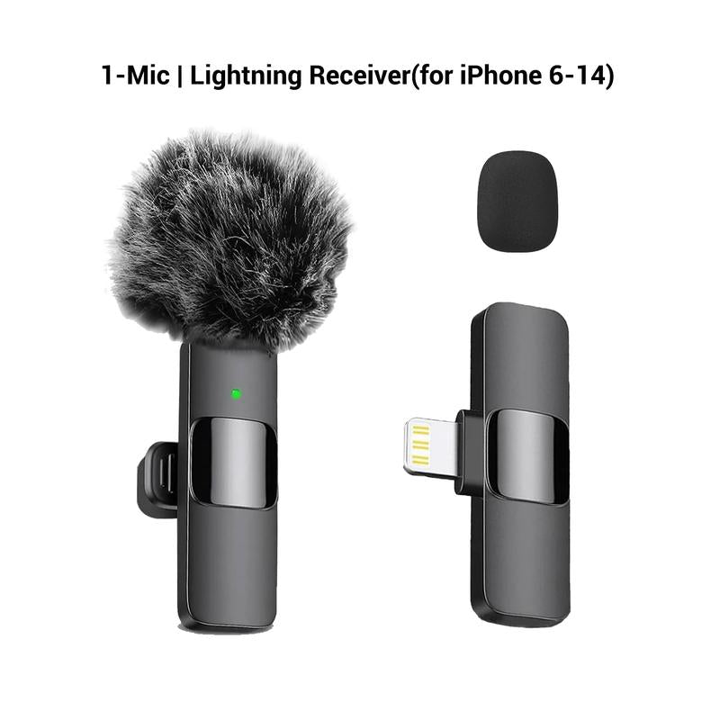 Wireless Lavalier Microphone Clip, Compatible with iPhone & Android, Plug-And-Play Lapel Mic for Video Recording, Podcasts, Vlogs, Tiktok & Teaching, Wireless Mics