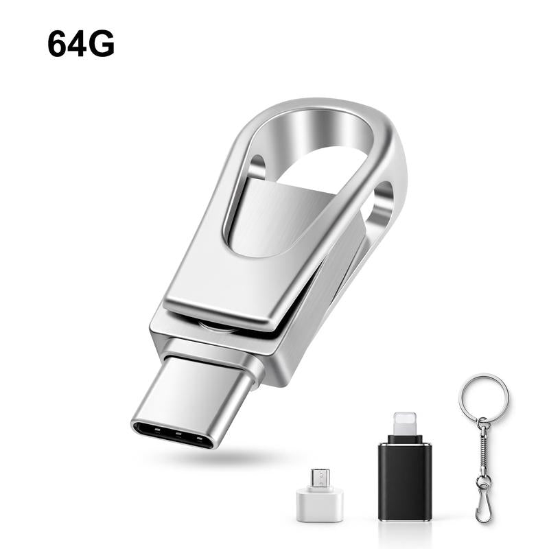 【Actual capacity】USB 3.0 Flash Drive 4-in-1 OTG Memory Stick with 64GB/128GB/256GB, USB-C & USB-A Thumb Drive with Lightning & Micro USB Adapters, Portable Keychain Data Storage for iPhone, Android, PC, Laptop & Tablet