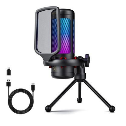USB Condenser Streaming Gaming Microphone for PC, PS4/PS5 - RGB Lighting, Easy Sound Control, 1-Tap Mute, Mount Adapter, Recording Tools and Gadgets for Vlogging, Live Podcast Cool Gadgets Equipment, Gift Ideas